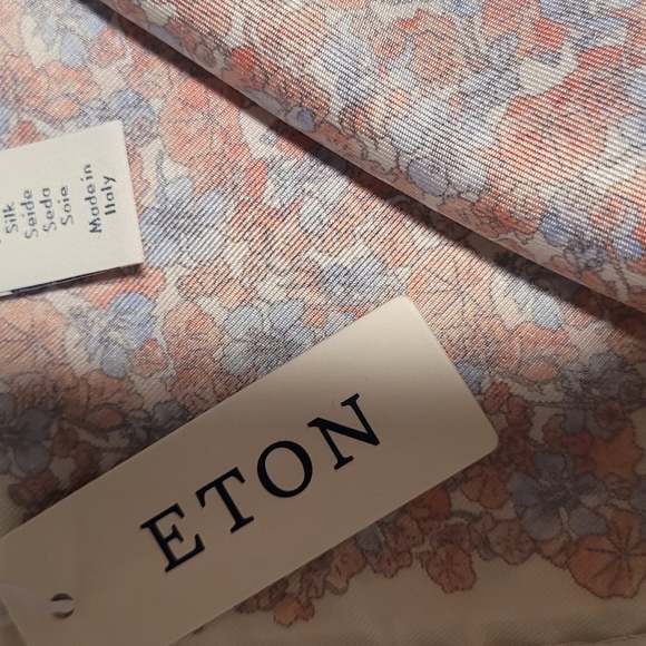 Eton 100% Silk Floral Pocket Square Made In Italy Blue Pink NWT - Picture 2 of 4